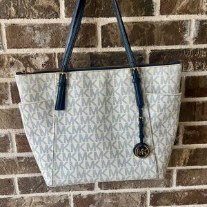 Michael Kors Navy and Cream Monogram Tote